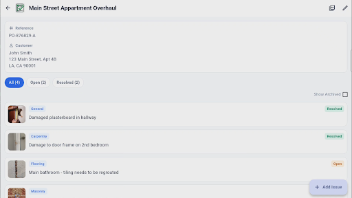 Tablet view of issue list with wider layout showing all trades